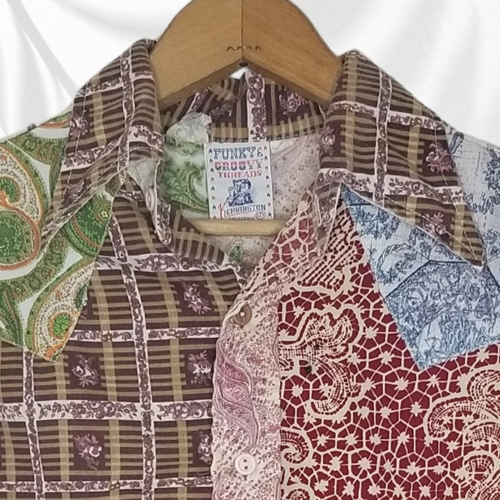 RARE Vintage Kennington Funky & Groovy Threads Patchwork Button-Up, Size 16 - Picture 3 of 5